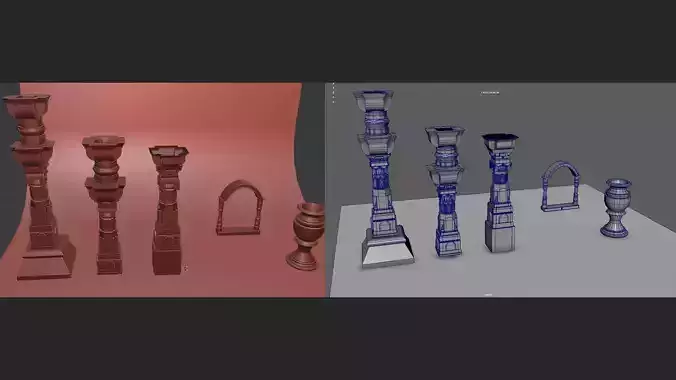 Architecture 3D Pack  Ornate Columns  Archway  Vase Low-Poly