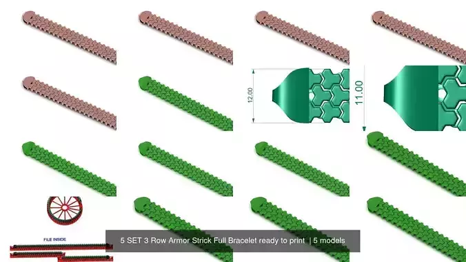 5 SIZE 3 Row Armor Strick Full Bracelet ready to print 