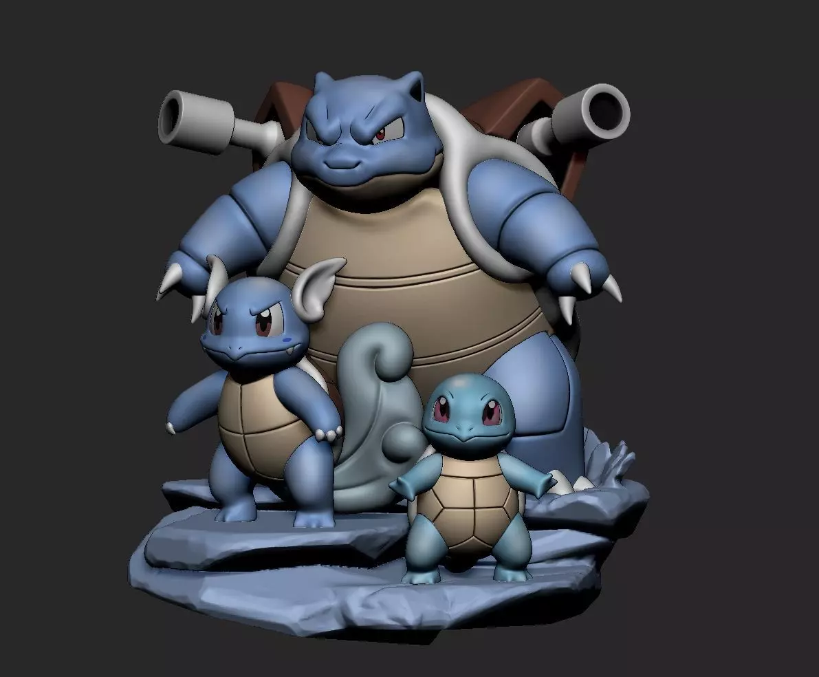 Squirtle Wartortle Blastoise statue 3D print model_0