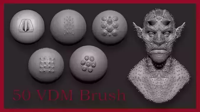 50 Zbrush VDM Brush Pack - add fast Skin to your Monsters 3D model