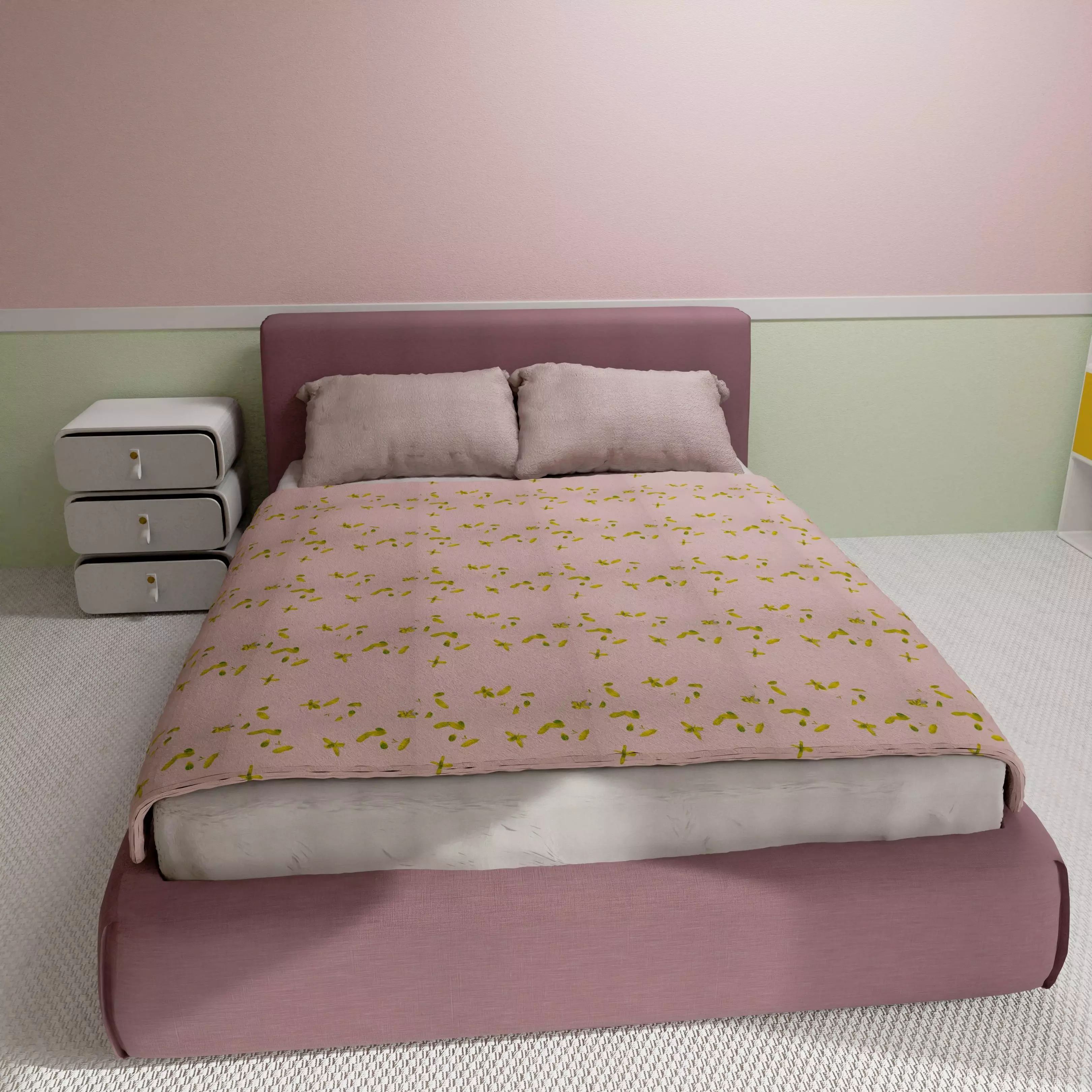 Bedroom Furniture Pink and Green Free low-poly 3D model