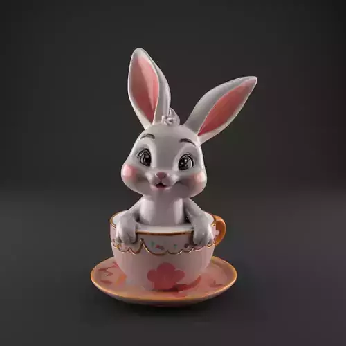 Cute Bunny in Teacup 3D STL Model for Decoration 3D print model