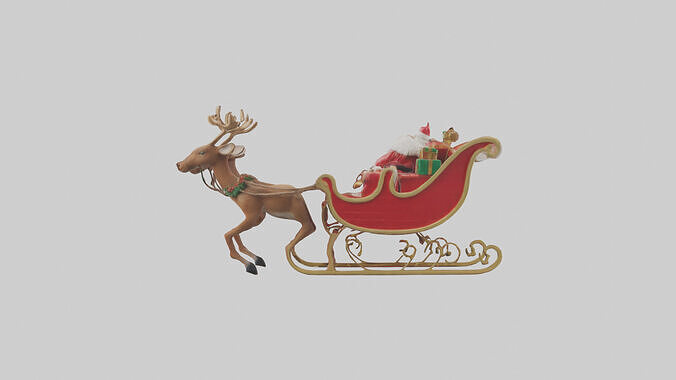 Santa Sleigh with Reindeer model Low-poly 3D model