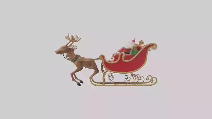Santa Sleigh with Reindeer model Low-poly 3D model