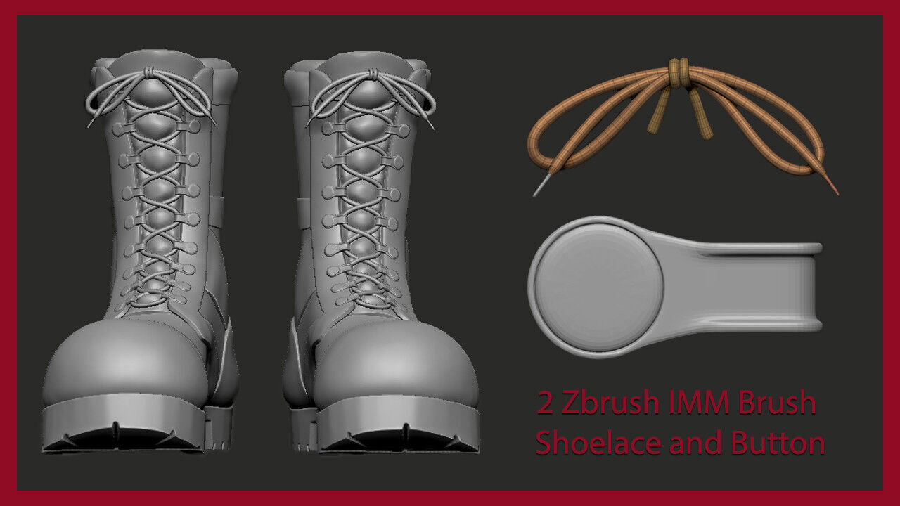 Zbrush 2 IMM Brush - Shoelace and Button - MA ZTL ZBP FBX OBJ 3D model_11