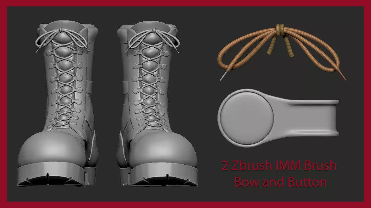 Zbrush 2 IMM Brush - Shoelace and Button - MA ZTL ZBP FBX OBJ 3D model_0