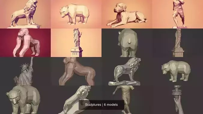 Lowpoly - Polygonal Sculptures - Statue - Figurine 3D Model Collection