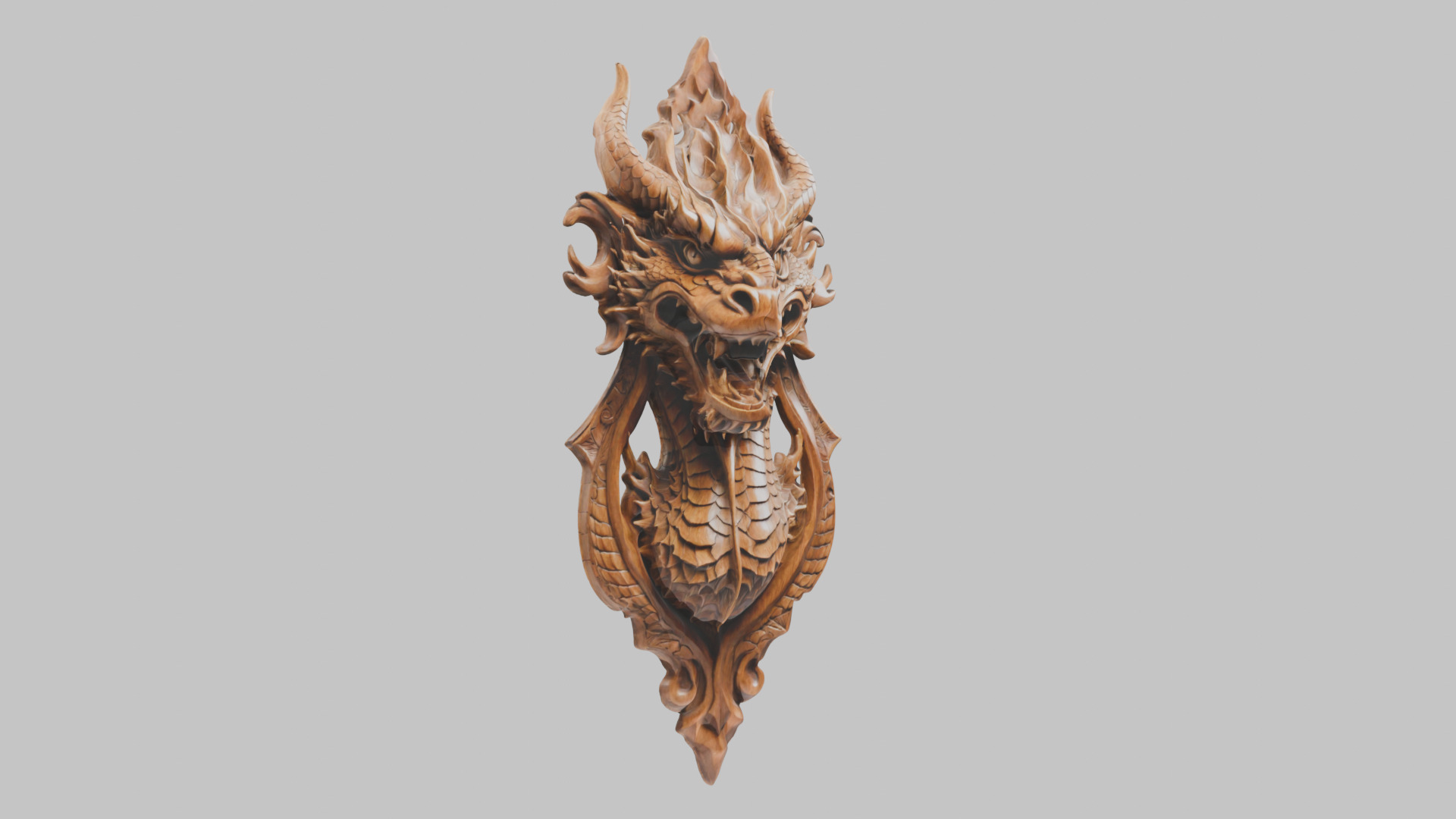 Intricate Carved Wooden Dragon Architectural Element Low-poly 3D model_2