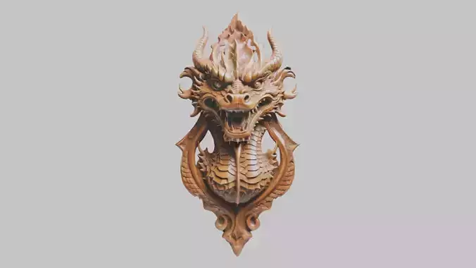 Intricate Carved Wooden Dragon Architectural Element Low-poly 3D model