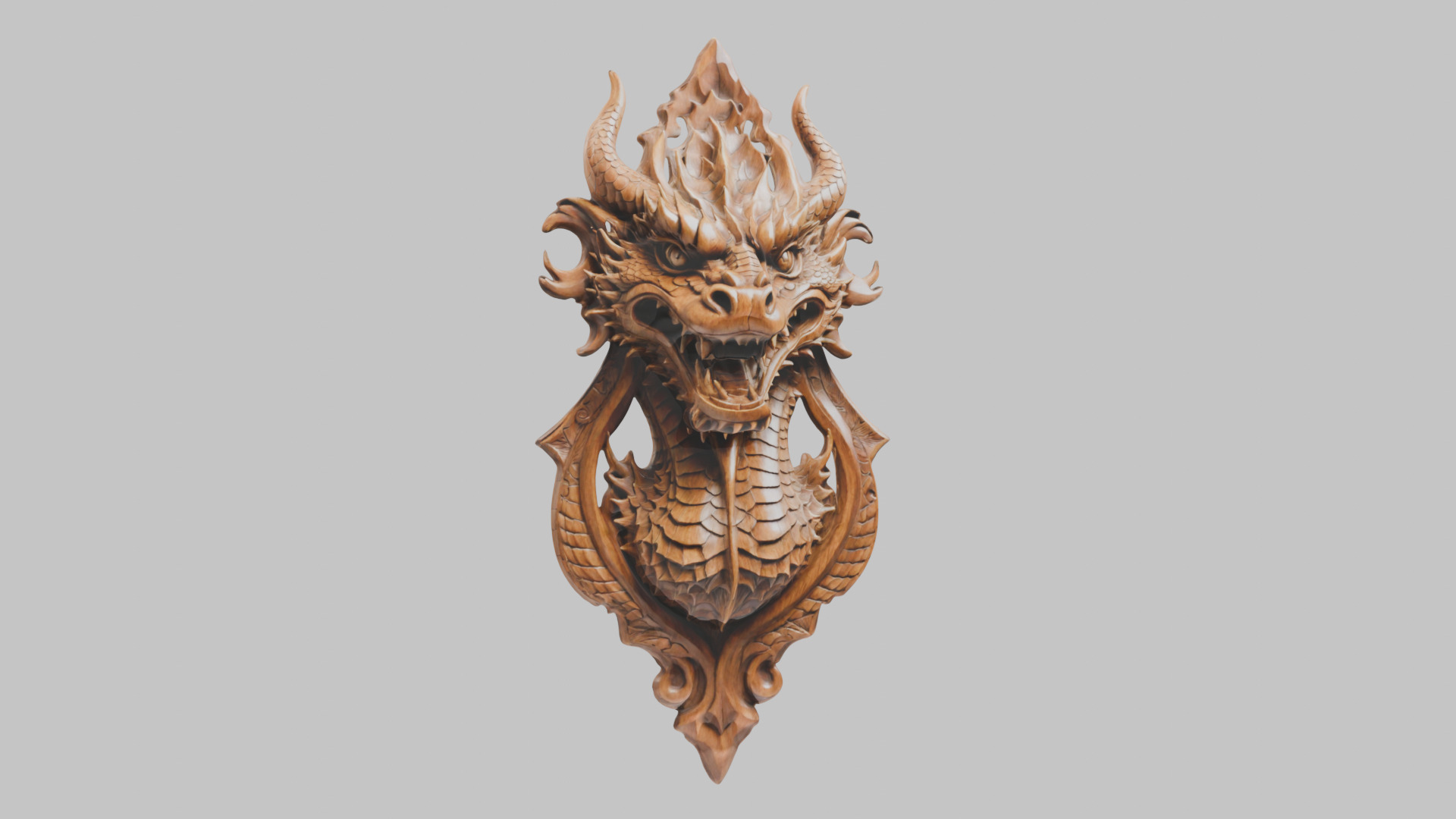 Intricate Carved Wooden Dragon Architectural Element Low-poly 3D model_1