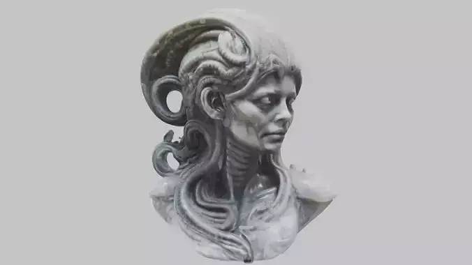 HR Giger Woman Head Bust Marble Sculpture Low-poly 3D model