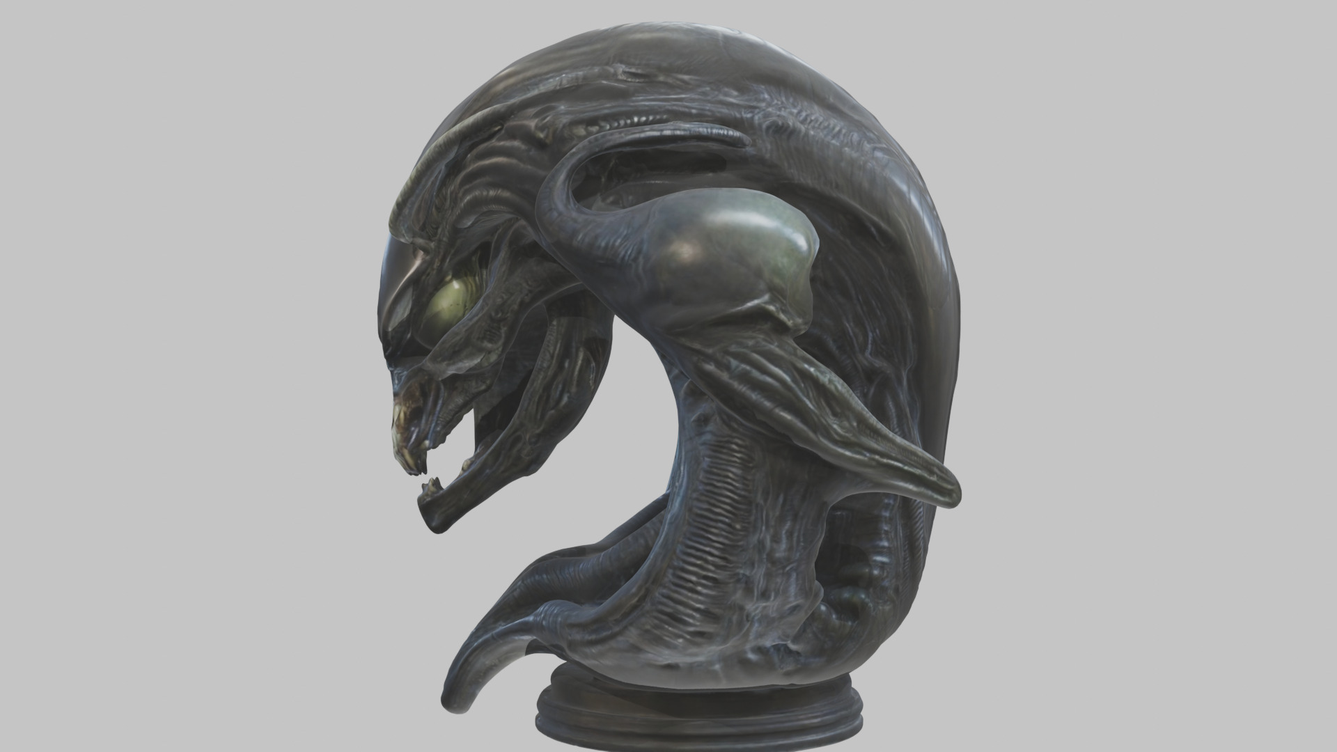 Alien Xenomorph Queen Head Bust Sculpture Low-poly 3D model_12