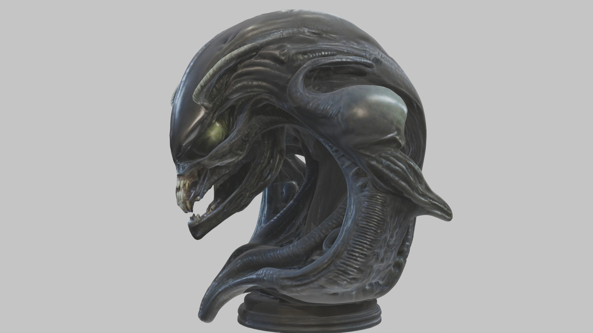 Alien Xenomorph Queen Head Bust Sculpture Low-poly 3D model_13