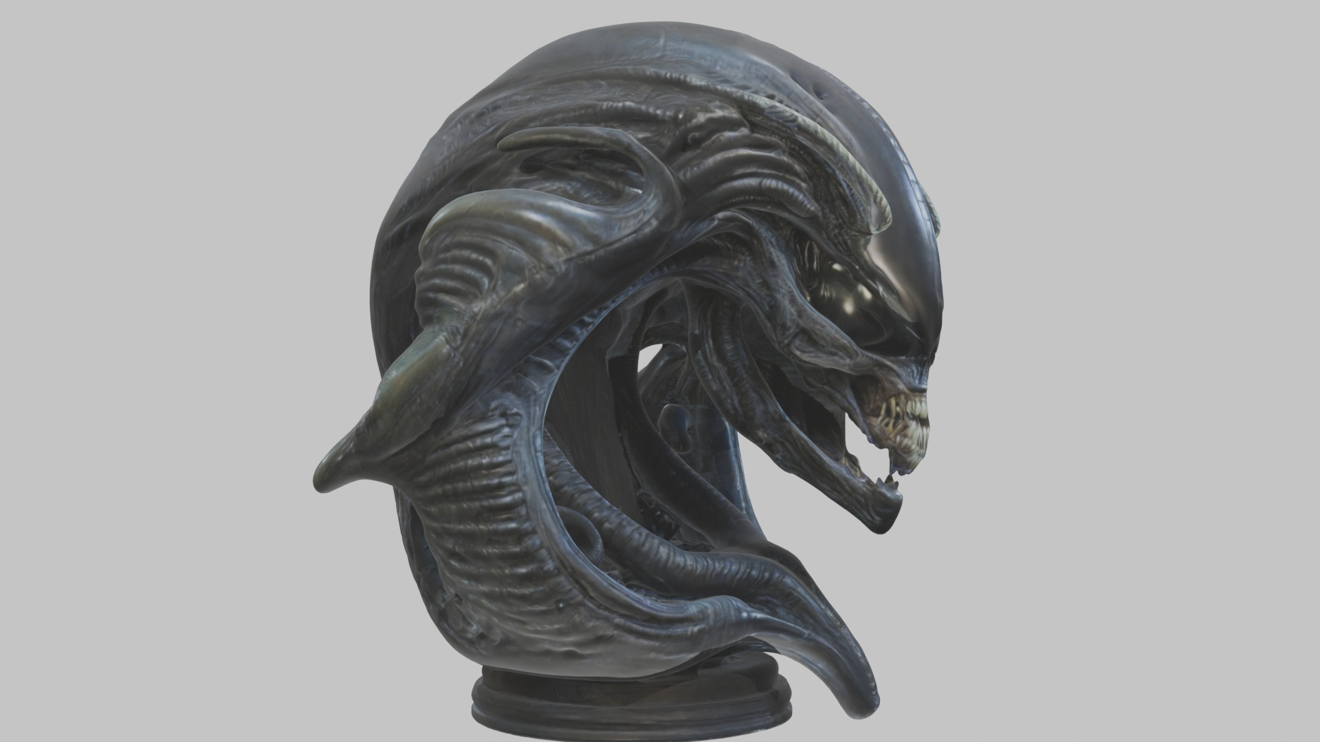 Alien Xenomorph Queen Head Bust Sculpture Low-poly 3D model_3