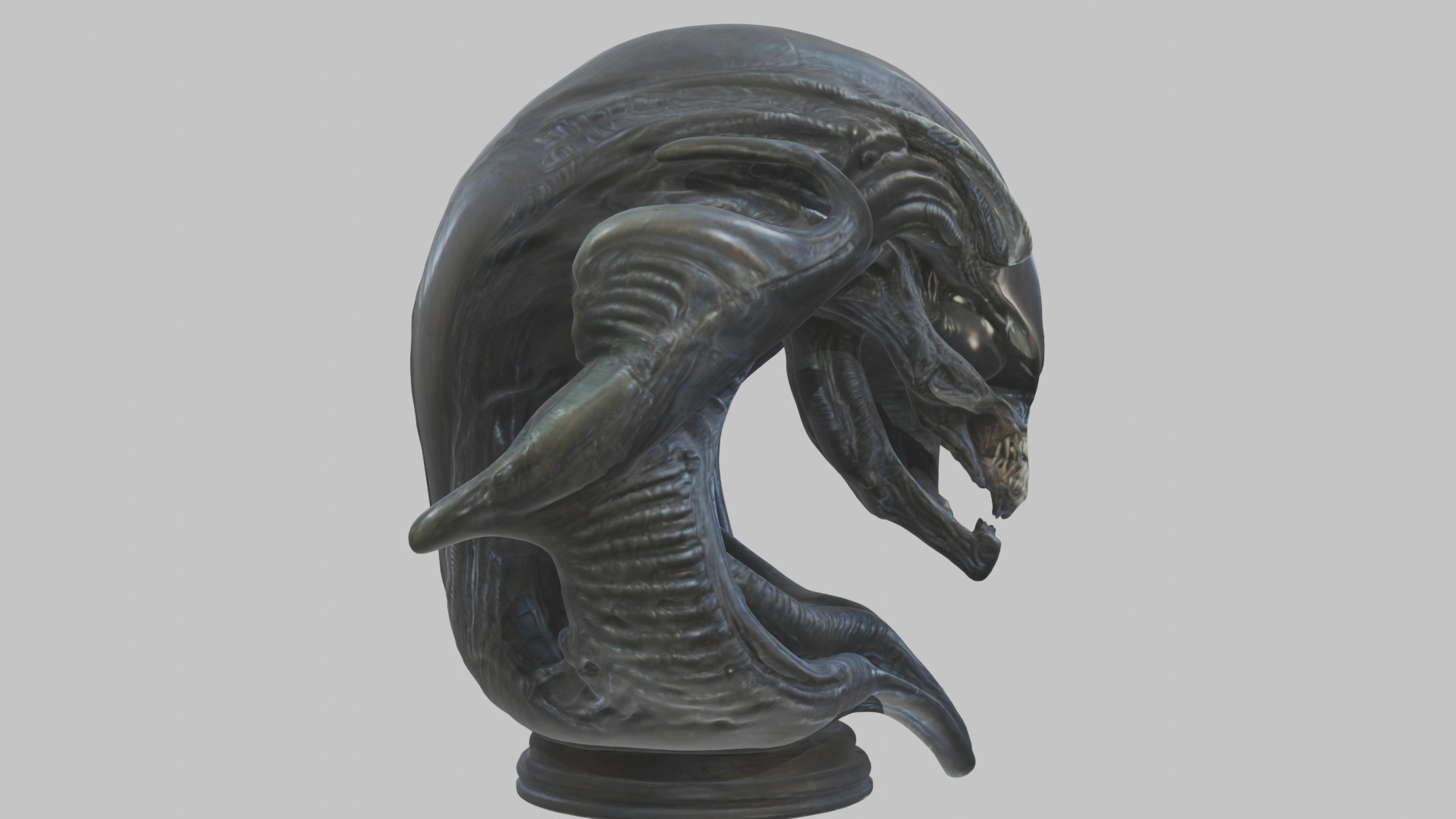 Alien Xenomorph Queen Head Bust Sculpture Low-poly 3D model_4