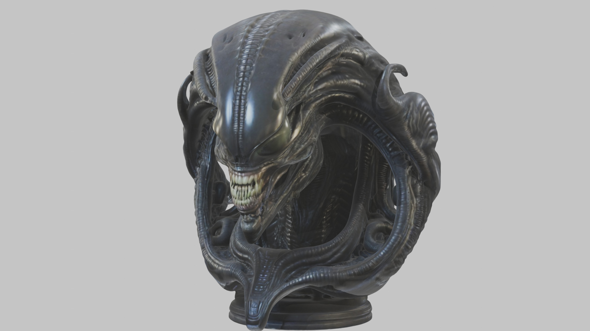 Alien Xenomorph Queen Head Bust Sculpture Low-poly 3D model_63