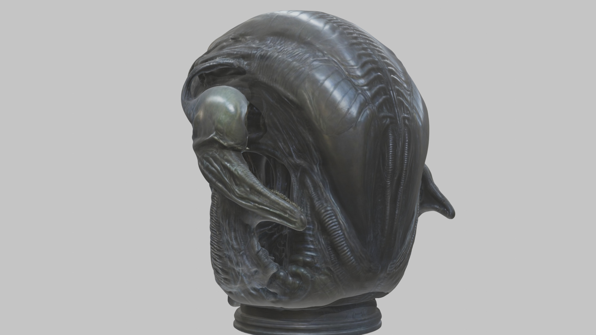 Alien Xenomorph Queen Head Bust Sculpture Low-poly 3D model_10
