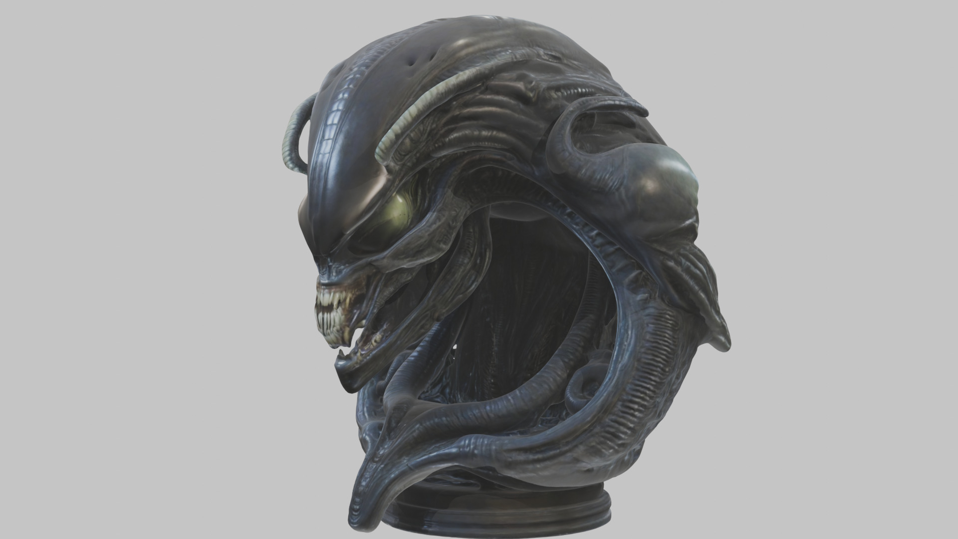 Alien Xenomorph Queen Head Bust Sculpture Low-poly 3D model_14