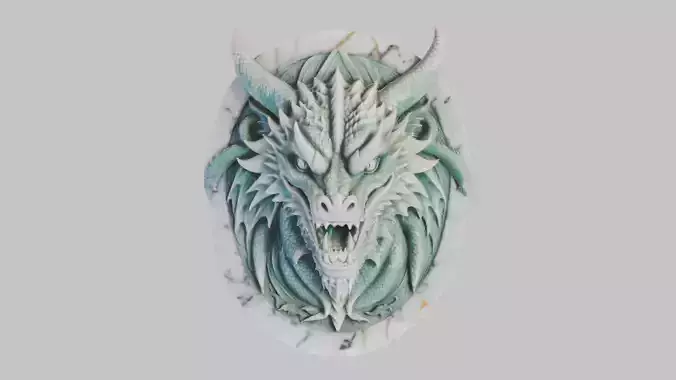 Low-Poly Intricate Wooden Marble Dragon Head Wall Mount