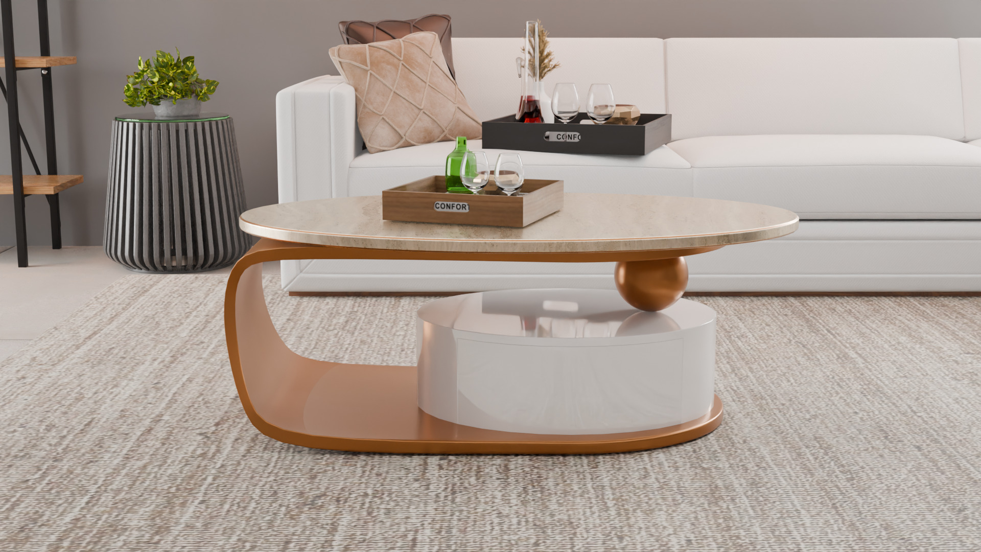 Modern Round Coffee Table Low-poly 3D model_1