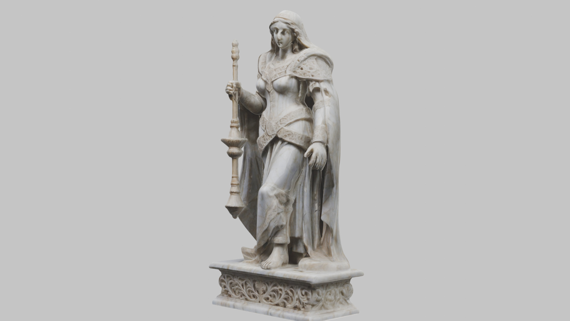Medieval Goddess Marble Figure Low-poly 3D model_14