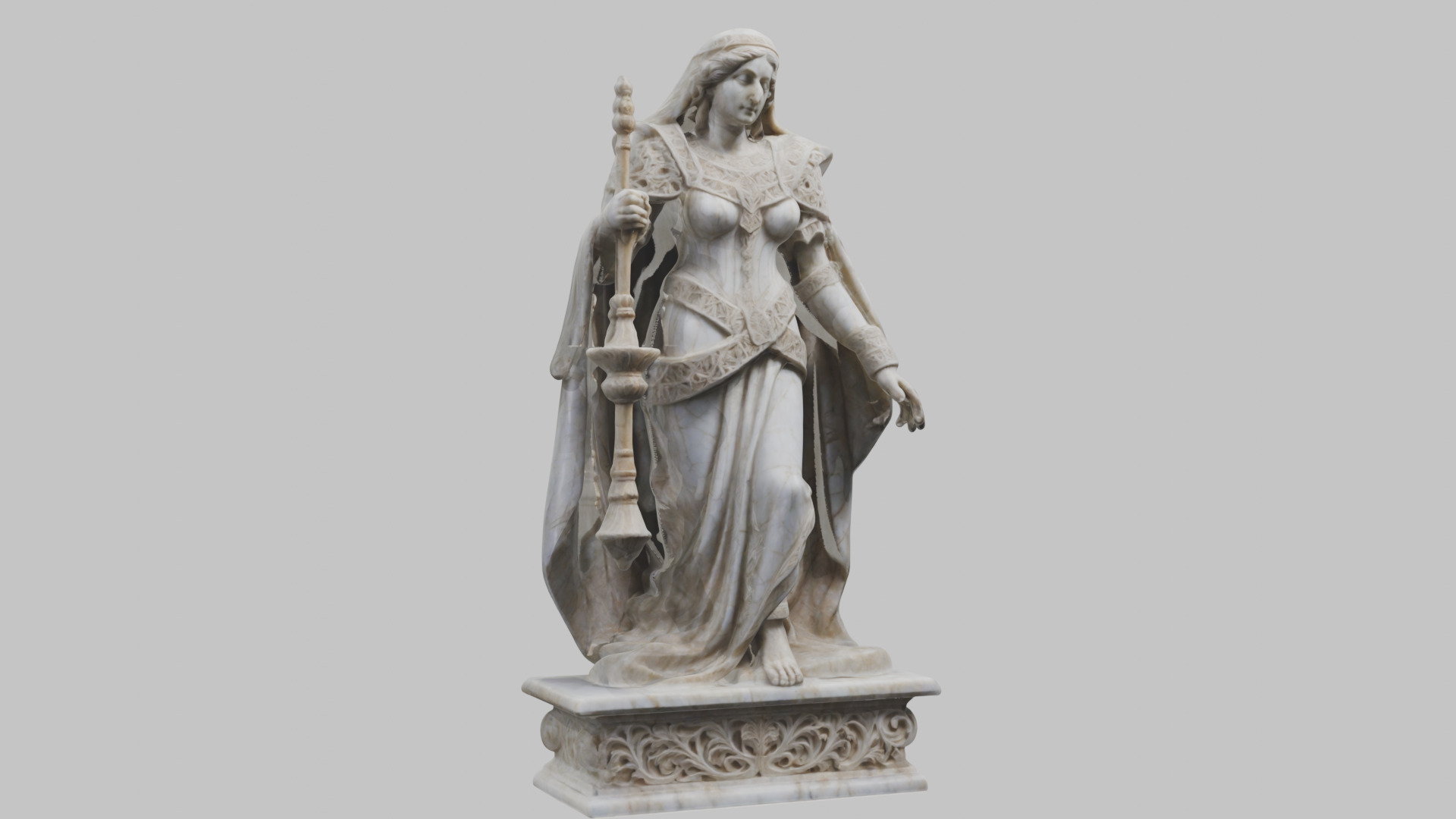 Medieval Goddess Marble Figure Low-poly 3D model_1