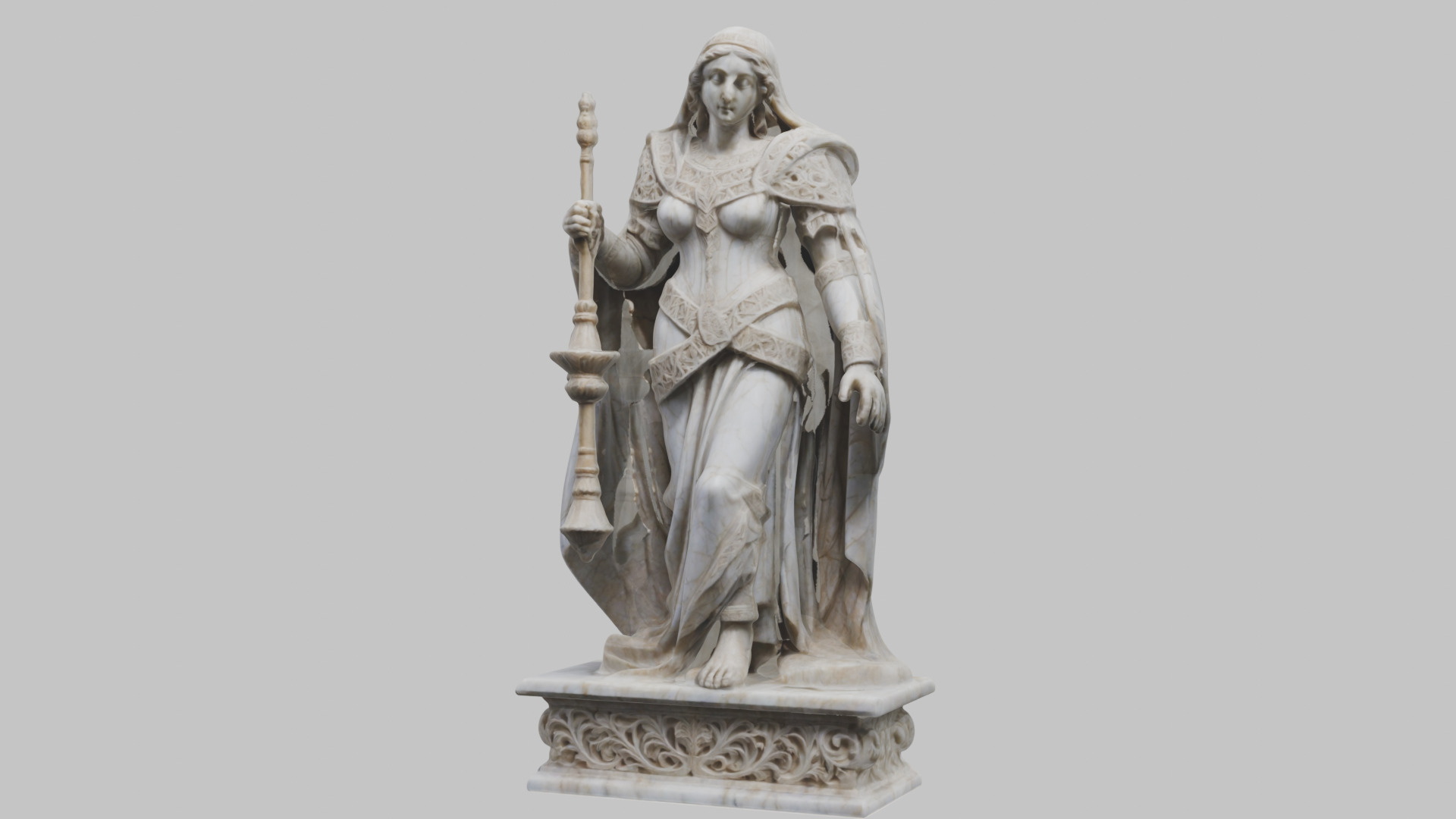 Medieval Goddess Marble Figure Low-poly 3D model_15