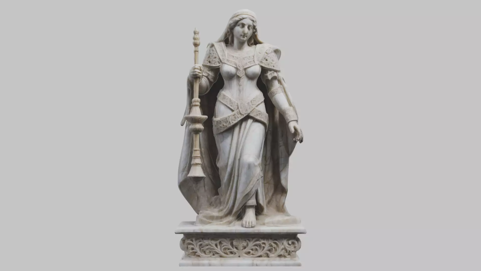 Medieval Goddess Marble Figure Low-poly 3D model_0