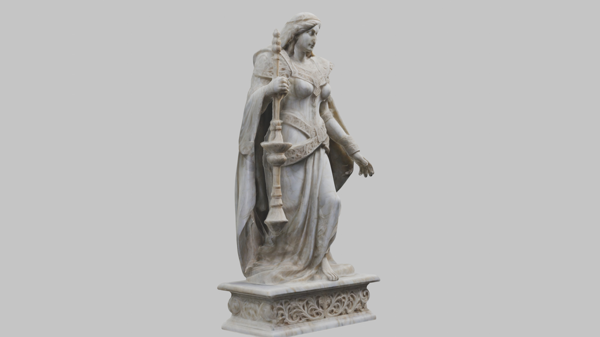 Medieval Goddess Marble Figure Low-poly 3D model_2