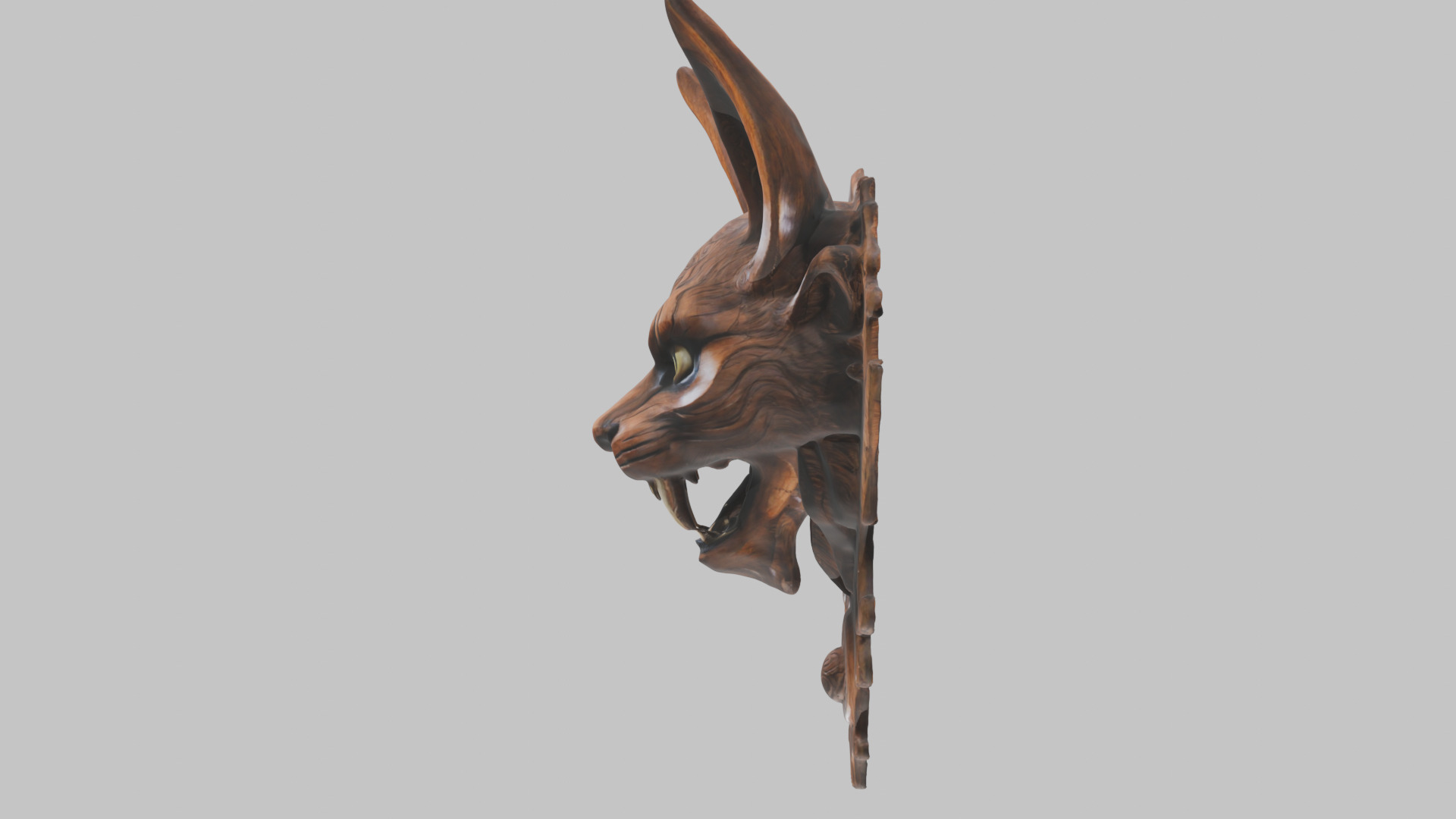 Carved Wooden Diabolical Cat Head Wall Mount  Low-poly 3D model_12