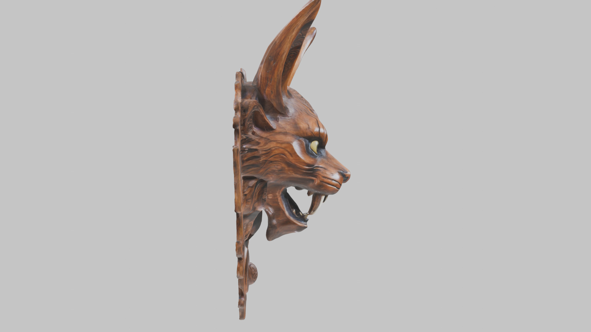 Carved Wooden Diabolical Cat Head Wall Mount  Low-poly 3D model_4
