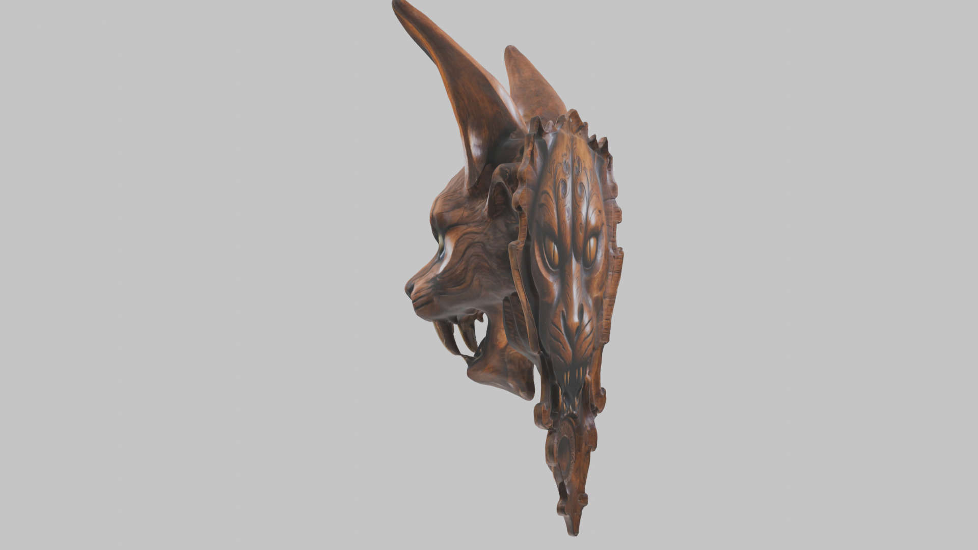 Carved Wooden Diabolical Cat Head Wall Mount  Low-poly 3D model_11