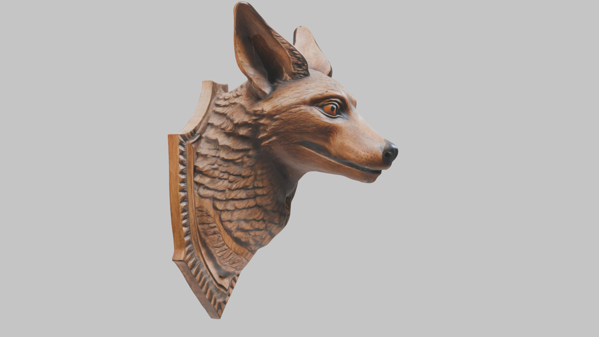 Carved Wooden Wolf Head Wall Mount Low-poly 3D model_3