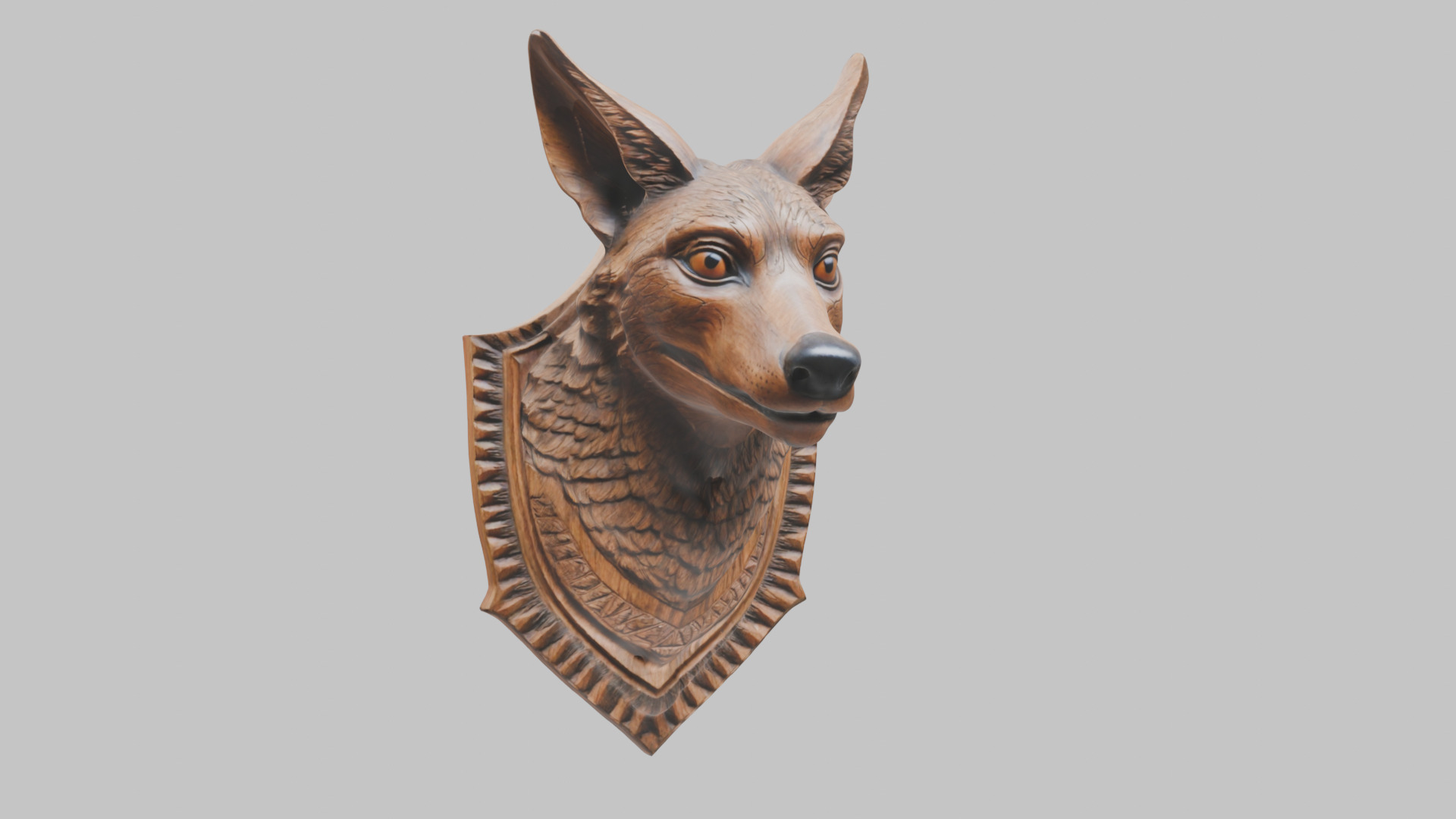 Carved Wooden Wolf Head Wall Mount Low-poly 3D model_1