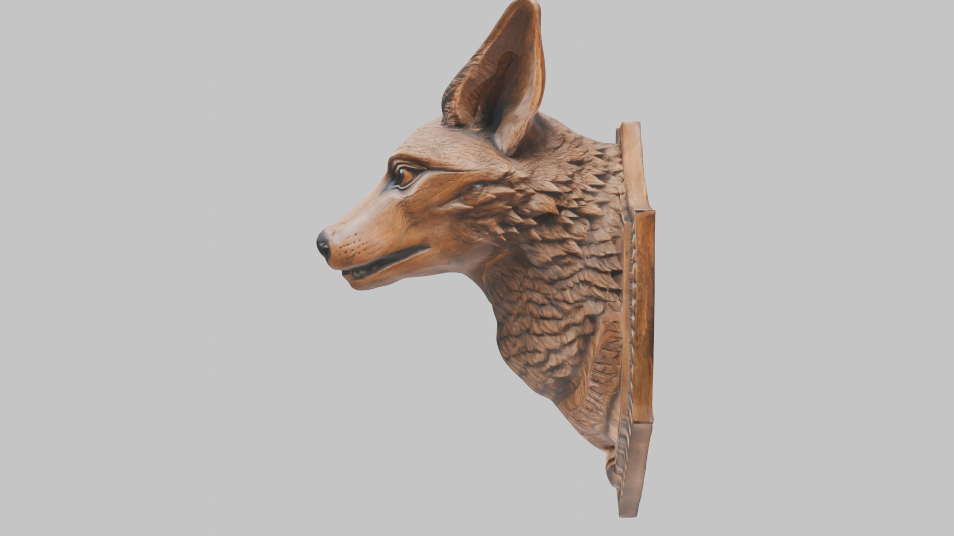Carved Wooden Wolf Head Wall Mount Low-poly 3D model_12