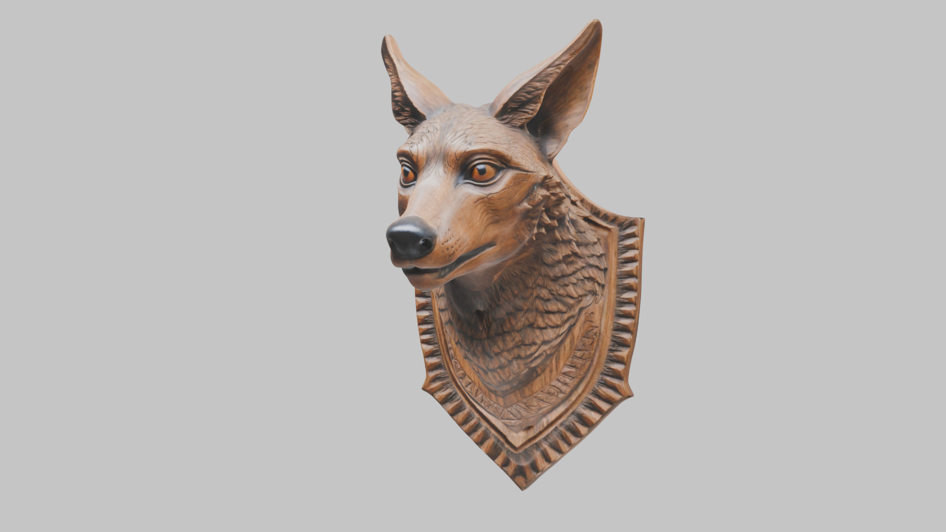Carved Wooden Wolf Head Wall Mount Low-poly 3D model_15