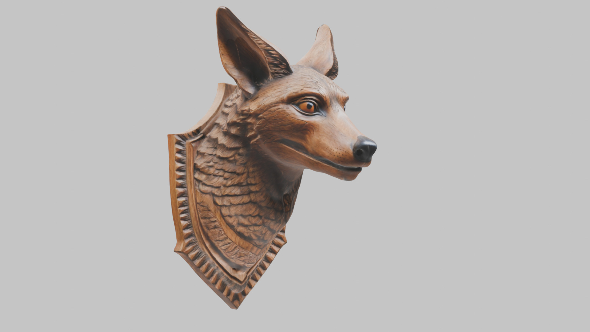 Carved Wooden Wolf Head Wall Mount Low-poly 3D model_2