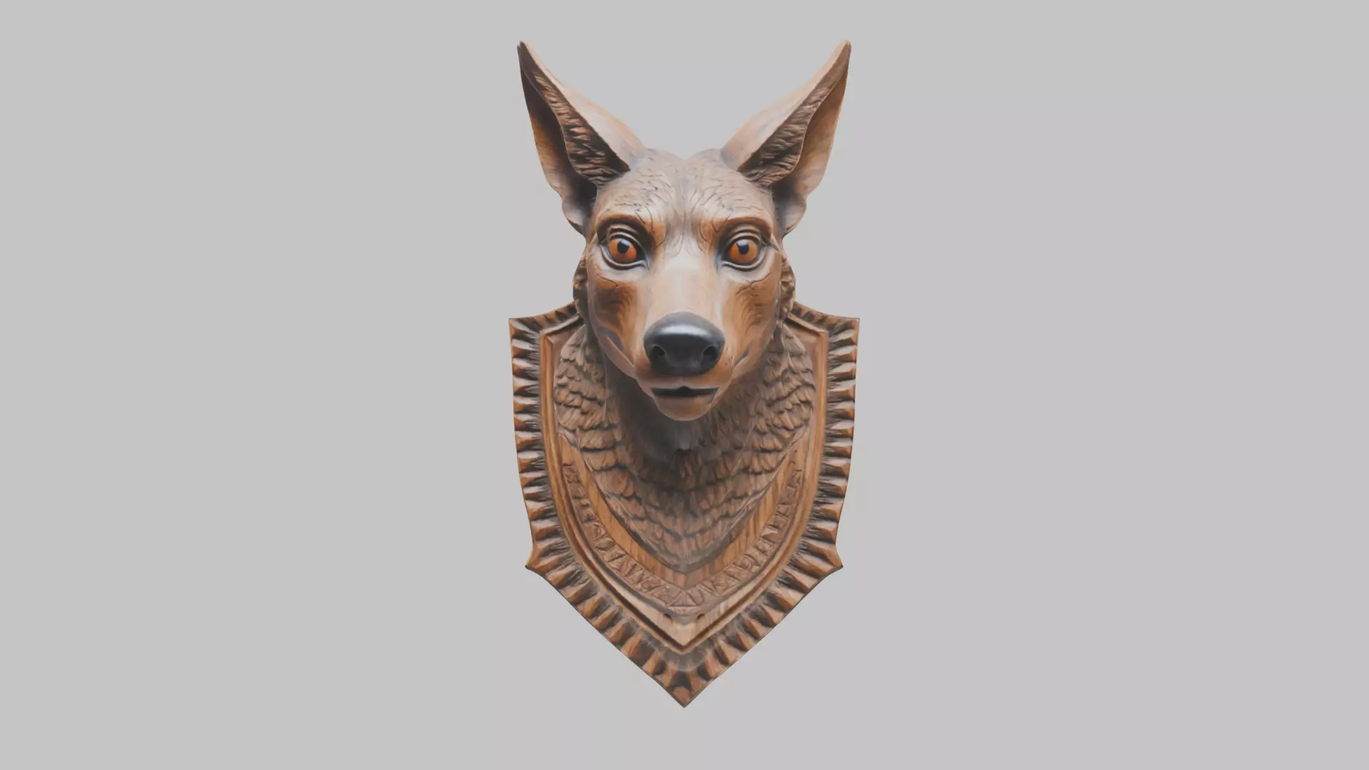 Carved Wooden Wolf Head Wall Mount Low-poly 3D model_0