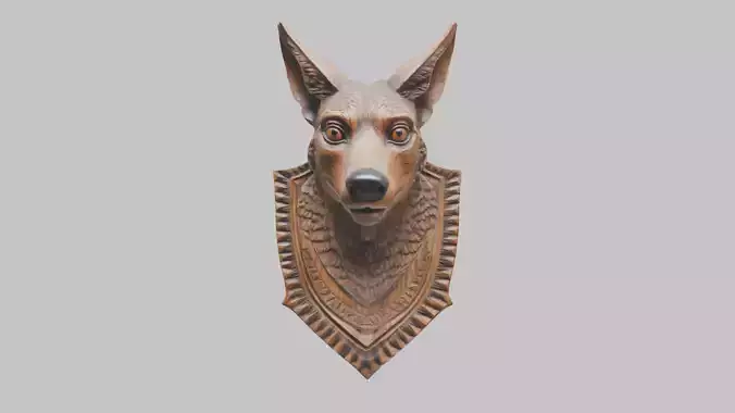 Carved Wooden Wolf Head Wall Mount Low-poly 3D model
