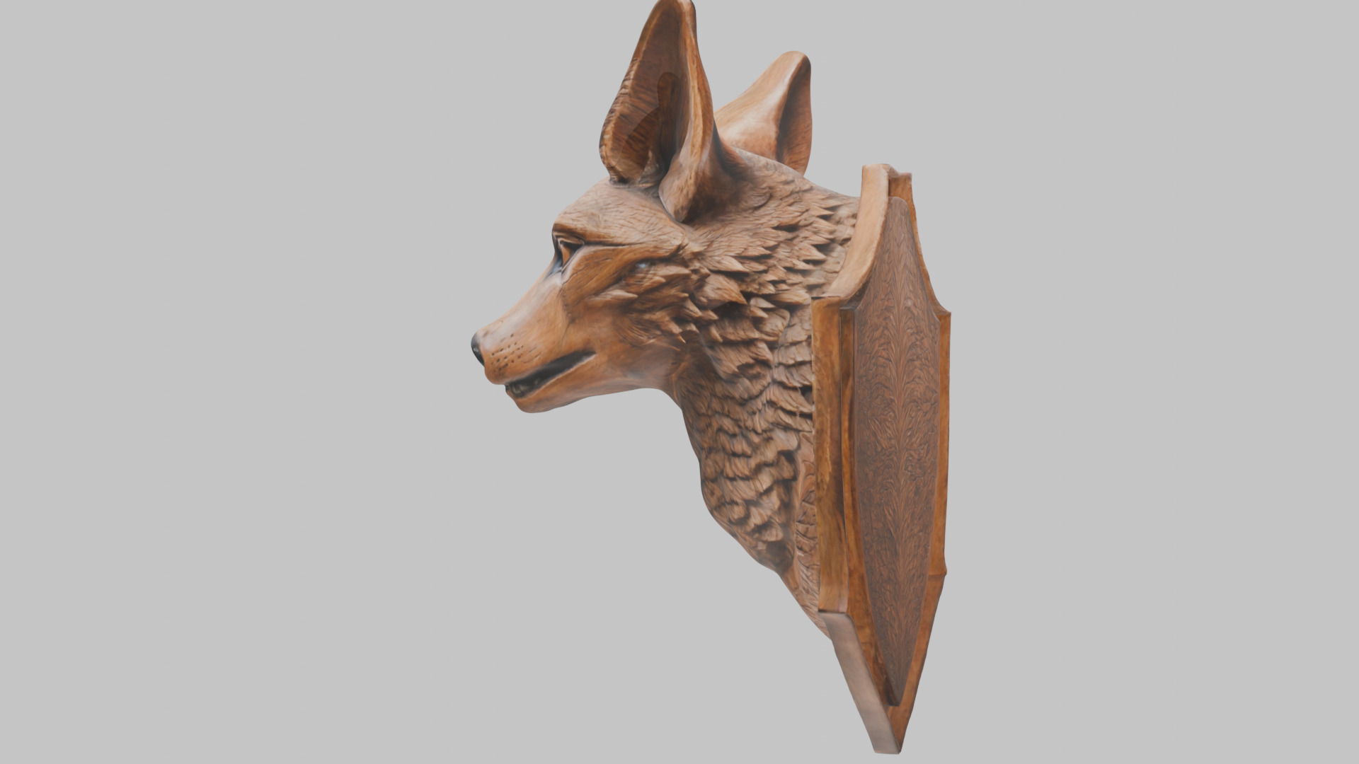 Carved Wooden Wolf Head Wall Mount Low-poly 3D model_11