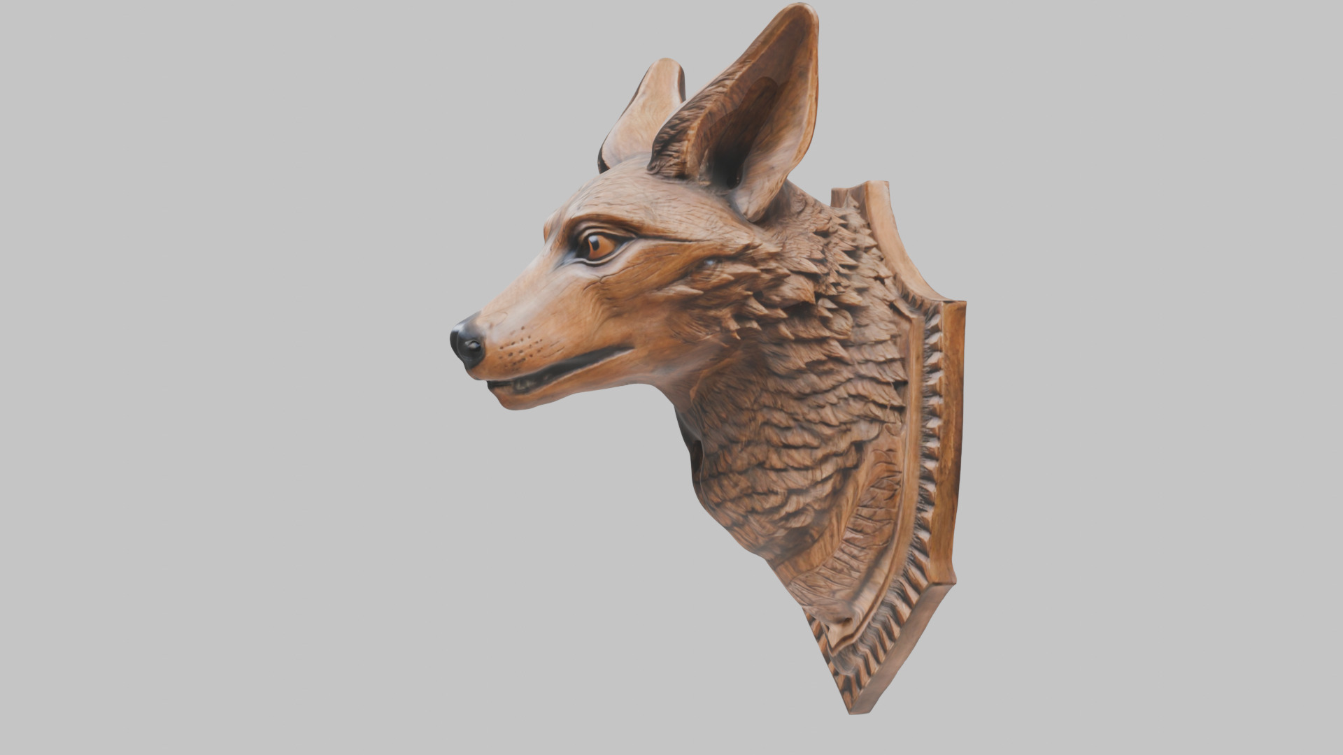 Carved Wooden Wolf Head Wall Mount Low-poly 3D model_13