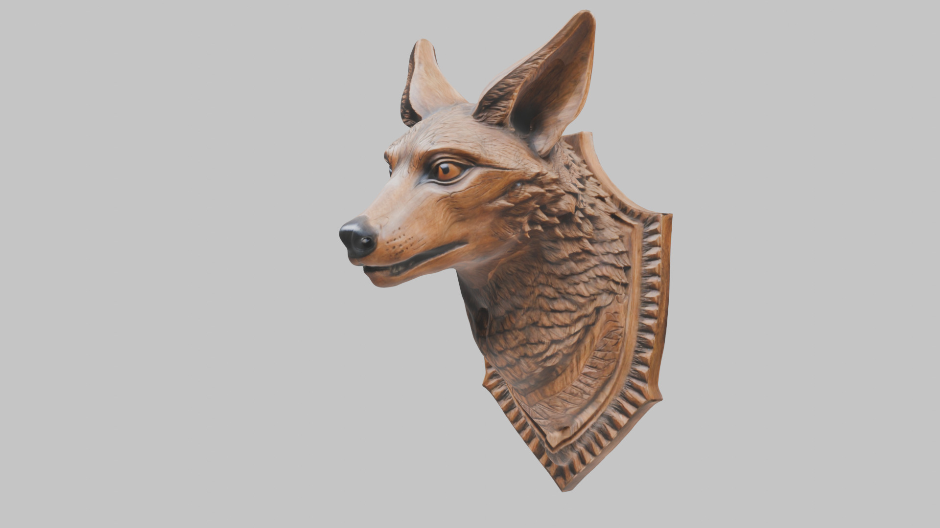 Carved Wooden Wolf Head Wall Mount Low-poly 3D model_14