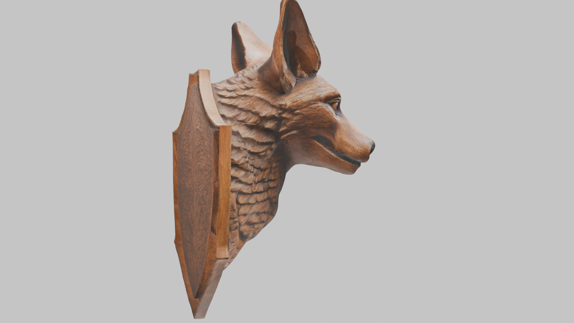 Carved Wooden Wolf Head Wall Mount Low-poly 3D model_5