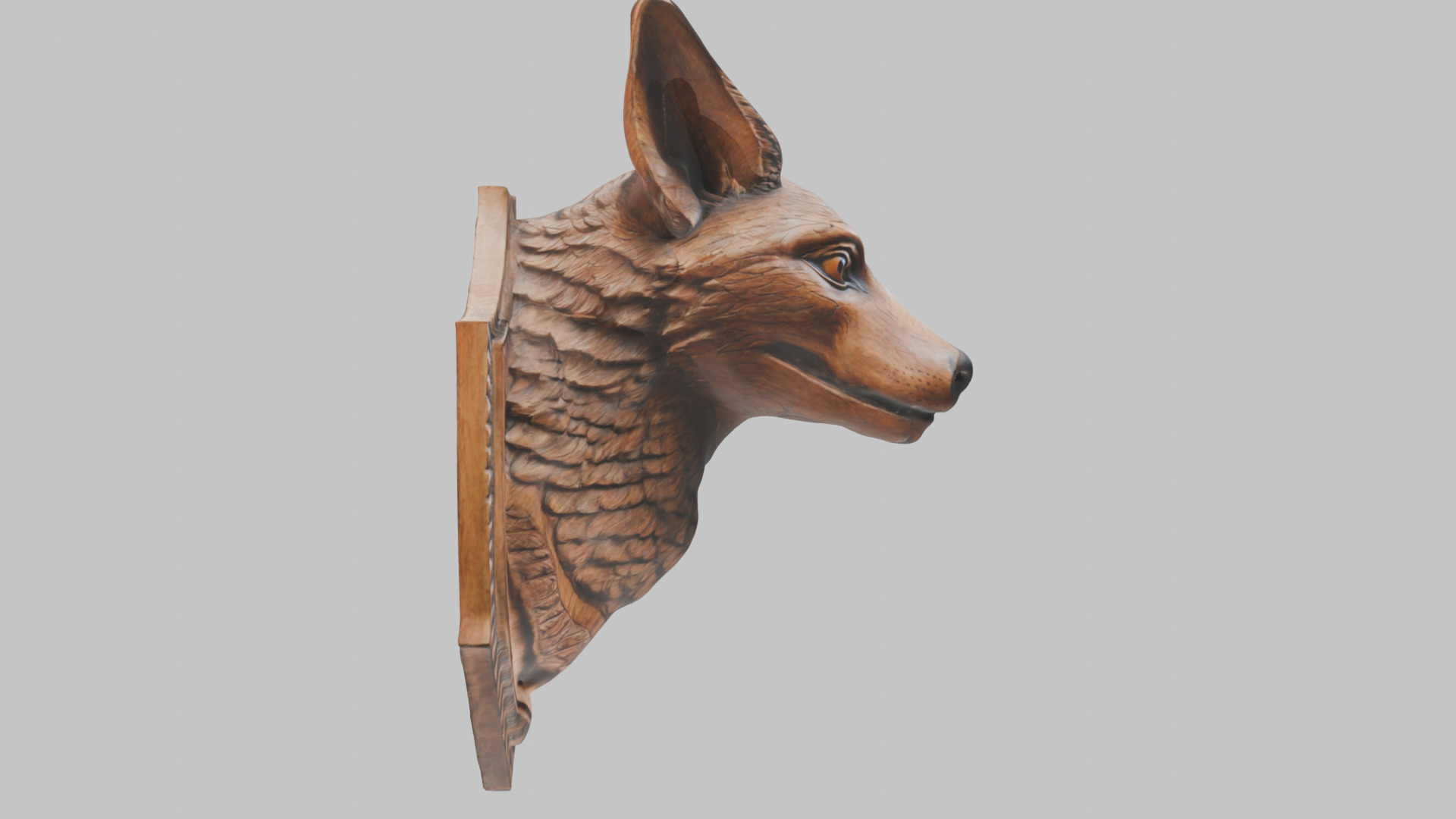Carved Wooden Wolf Head Wall Mount Low-poly 3D model_4