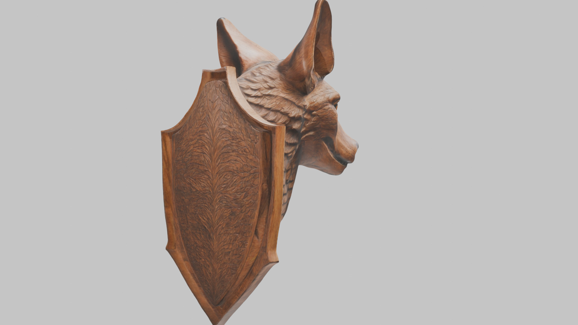 Carved Wooden Wolf Head Wall Mount Low-poly 3D model_6