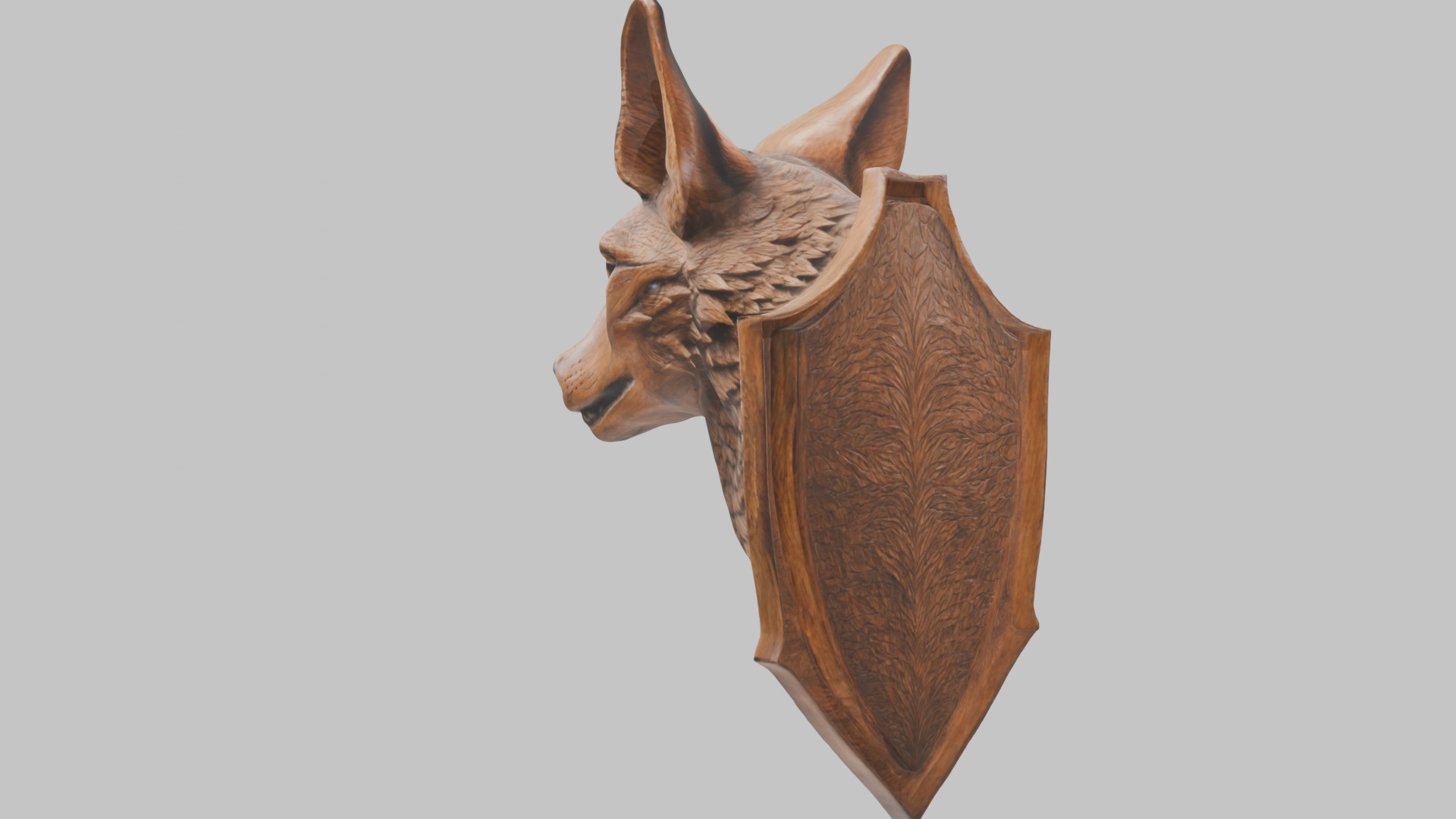 Carved Wooden Wolf Head Wall Mount Low-poly 3D model_10