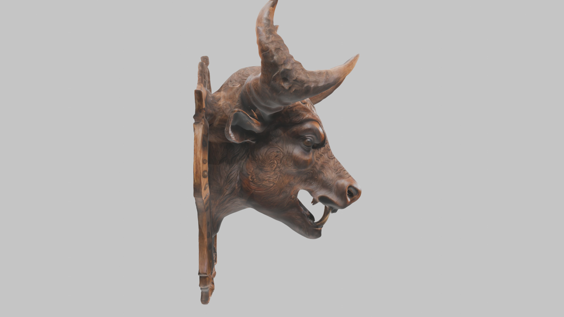 Carved Wooden Bull Head Wall Mount Low-poly 3D model_4