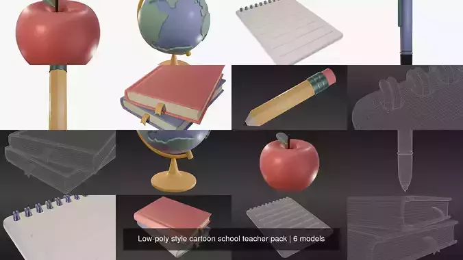 Low-poly style cartoon school teacher pack