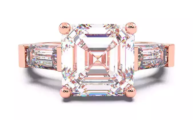 Asscher Diamond Trio Solitaire Ring 3D print model 3D print model