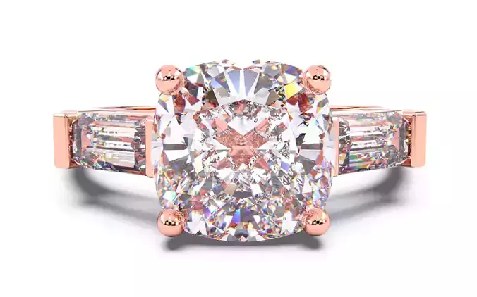 Cushion Diamond Trio Solitaire Ring 3D print model 3D print model